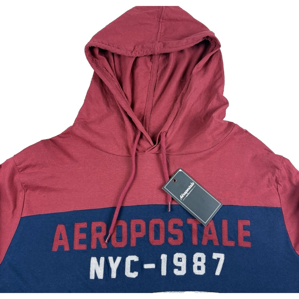 Aeropostale Pullover Hoodie Mens Red Blue Colorblock Graphic 2XL Casual Y2K